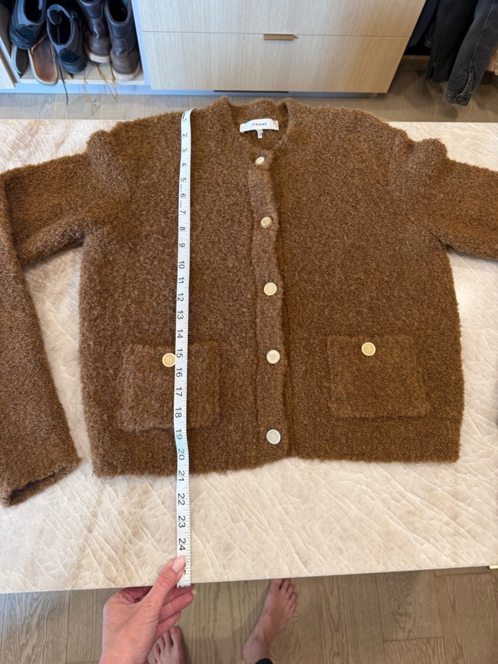 Frame Denim Brown Teddy Alpaca-Wool Patch-Pocket Jacket - Picture 2 of 5